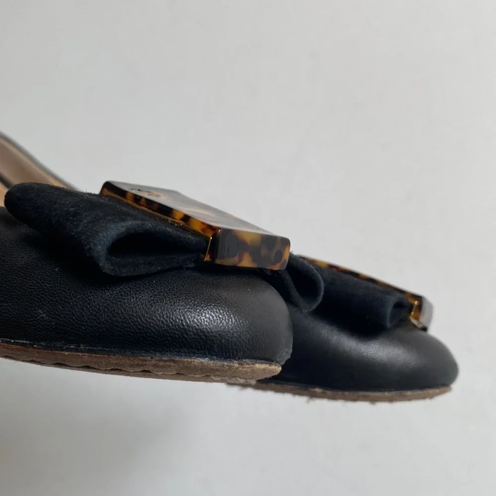 Tory Burch Chase Ballet Nappa Leather Flats - Chase Bow in‎ Black, Size 6.5M